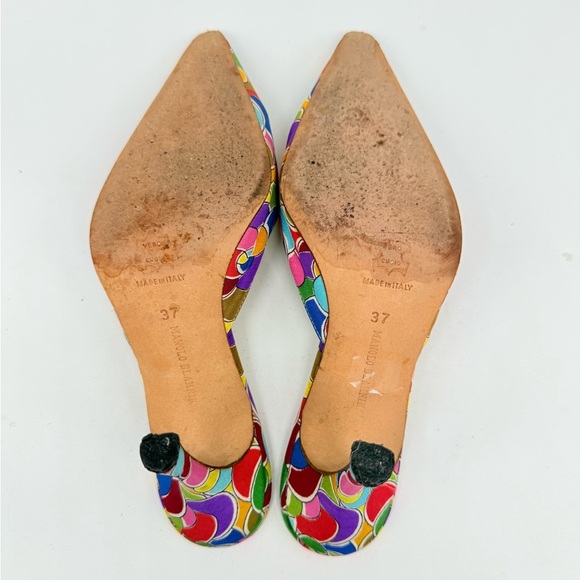 Manolo Blahnik Blue Green Multicolor Atomica Turquoise Buckle Mule pumps EU 37 - Picture 7 of 9